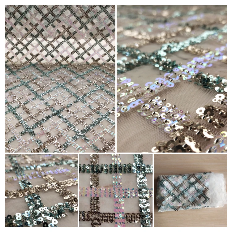 Rongbao MZ2# Border Lace with Beads for Sparkling Evening Dress Embroidery Fabric Tulle Turkey Sequins Lace Fabric