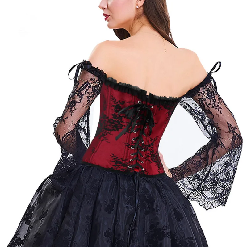 Hot Sale Women Summer Solid Color Court Lace Long Sleeve Tights Corset Shapewear Strapless Stage Wear Top