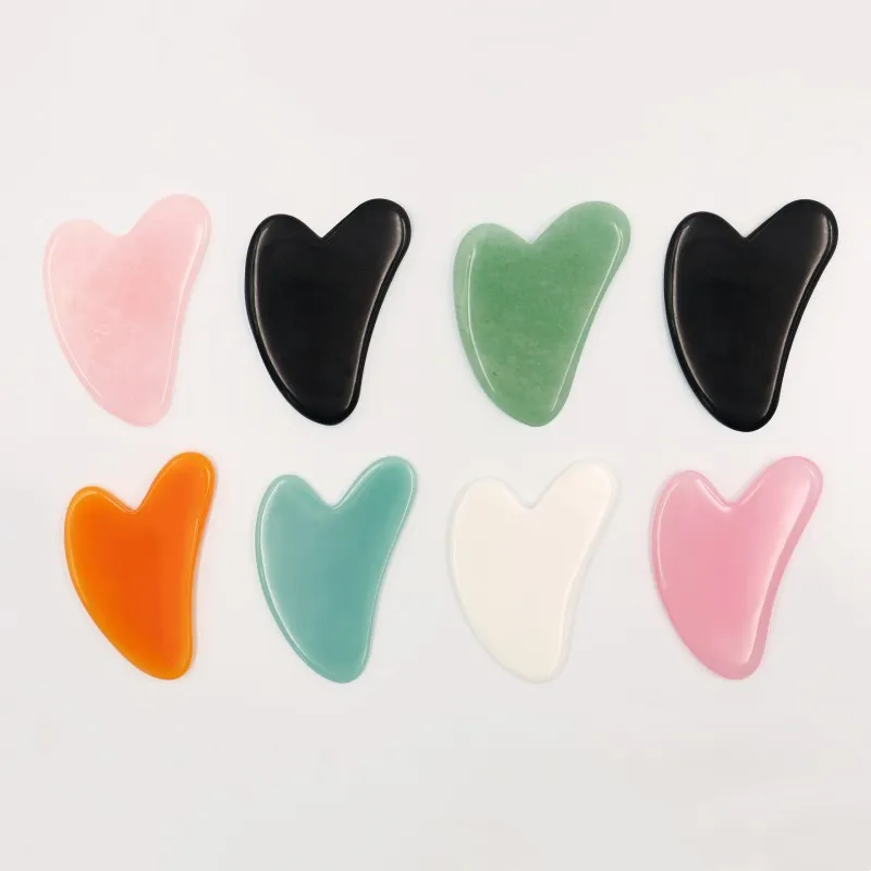 Производитель Jade Gua Sha порошок кристалл в форме сердца планшет для лица косметический V-образный инструмент