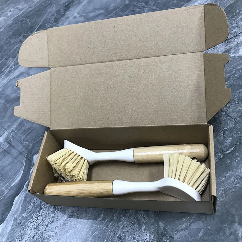 Dish Brushes with Bamboo Handle and Built-In Scraper for Pans Pots Kitchen Sink Cleaning