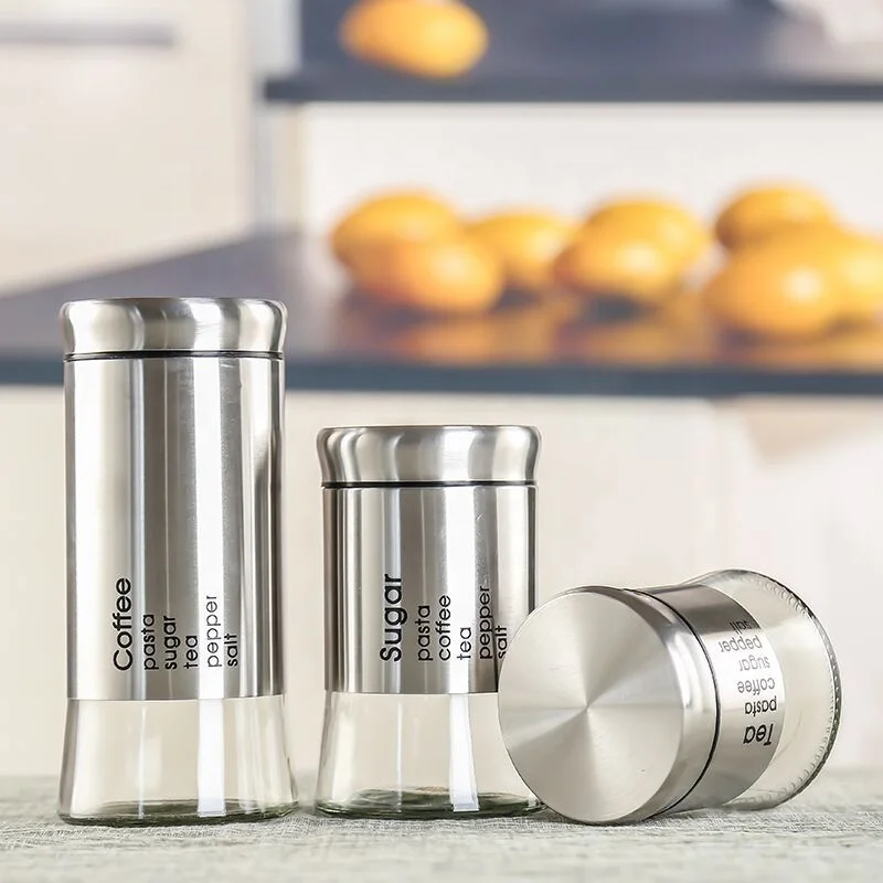 350ml 550ml 800ml tea coffee sugar salt big kitchen sealed food glass Stainless steel storage jars