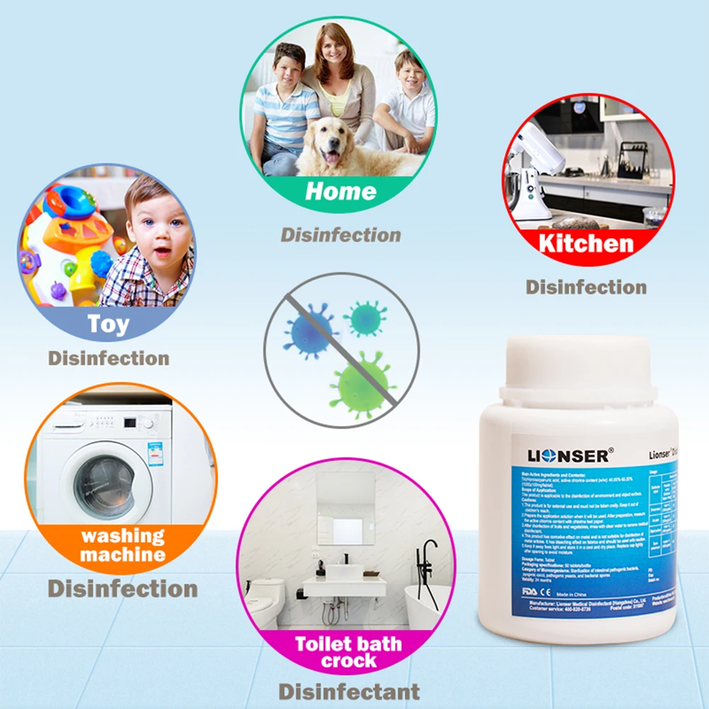 Lionser Chlorine Tablets Granular Powder Trichloroisocyanuric acid Chlorine Releasing Disinfectant Tablets