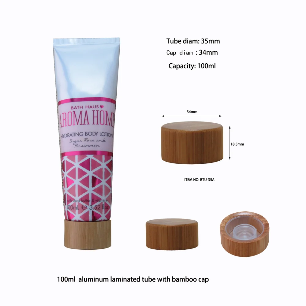 Selective pack Aluminum cosmetic packaging plastic PE cream tube with bamboo cap