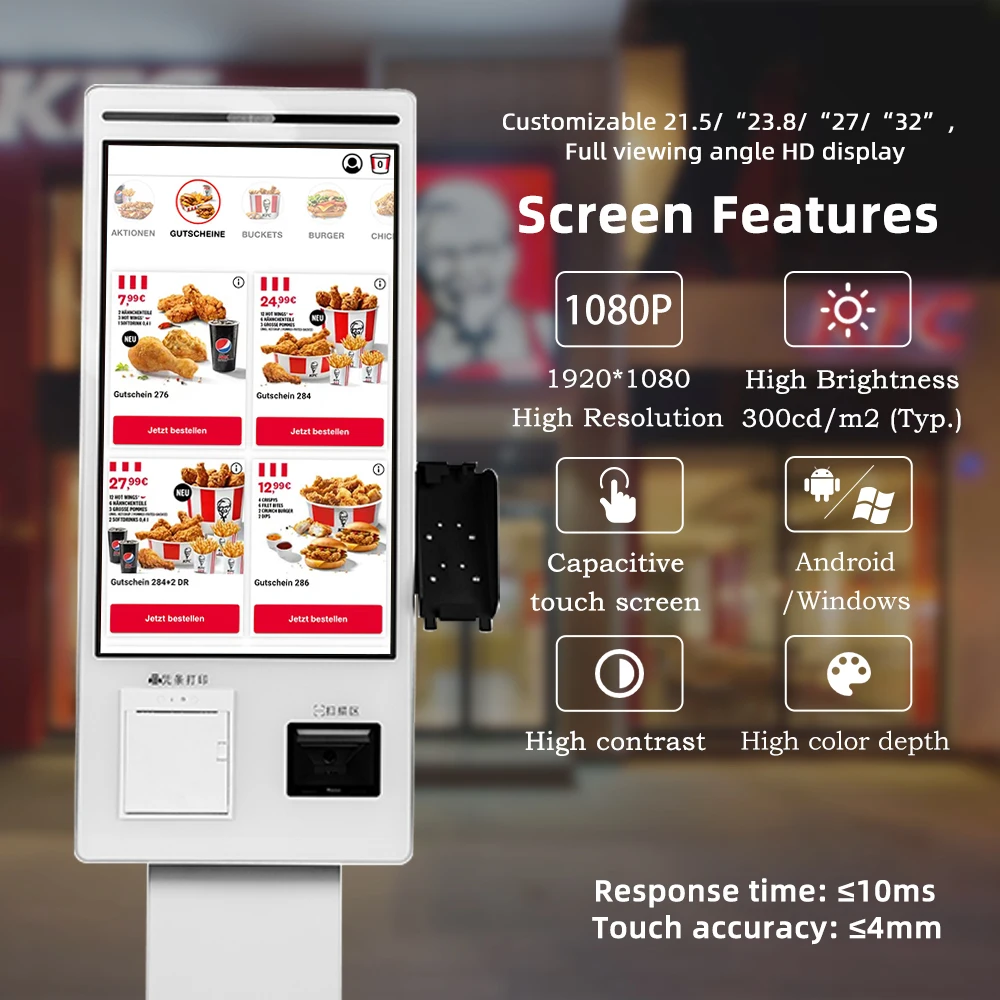 indoor payment terminal 21.5' oem customized floor standing touch screen kiosks with cash acceptor machine