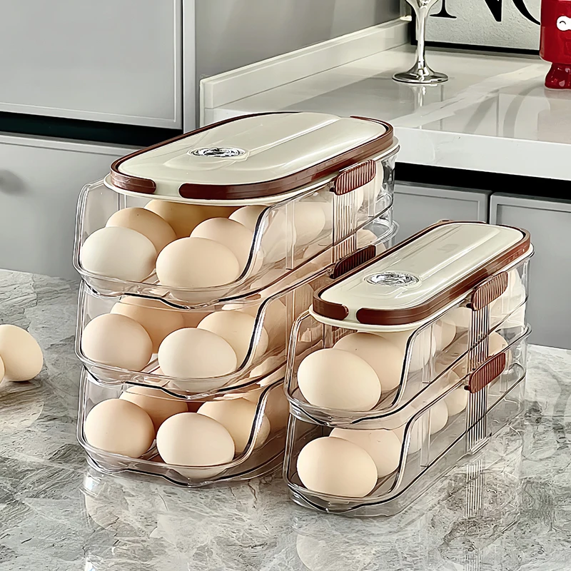 wholesaleTimeable Egg dispenser for 42 eggs Stackable large capacity egg holder Kitchen storage Save space Food container