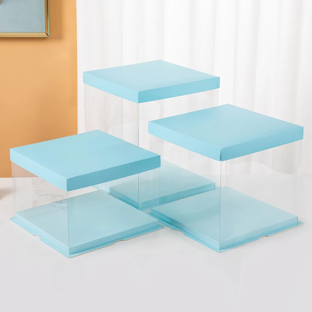 Customized Square PET Clear Tall Box for Tiered Cakes High Box for 3 layer cakes