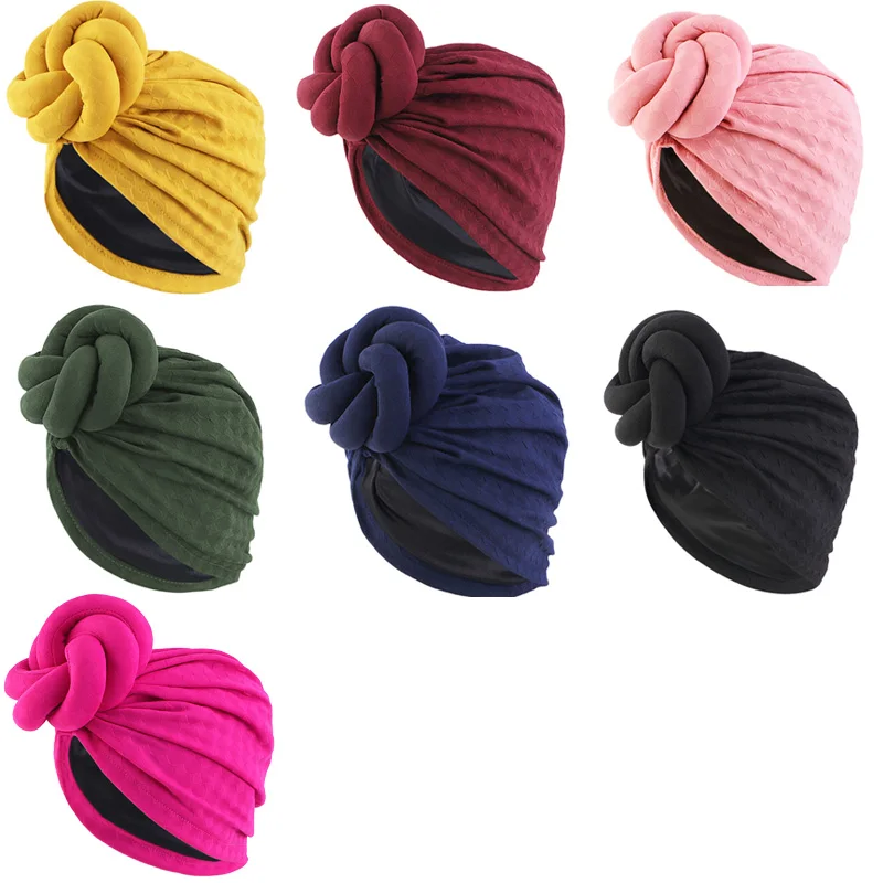 Custom Color Satin Lined Top Knot Turbans Double Layer Headwrap Fantastic Turban Hats for Women