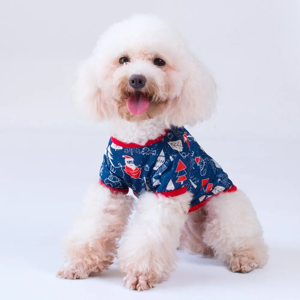 Wholesale Christmas Santa Pattern Red Dog Costumes Clothes Elk Snowman Xmas Dog T Shirt Winter Dog Sweater