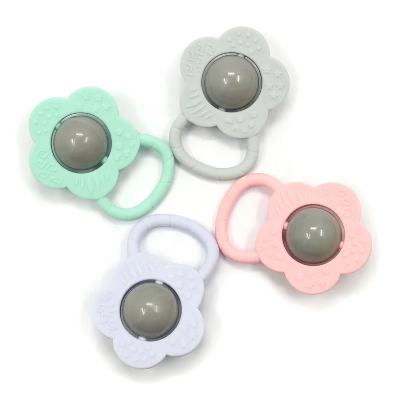 Симпатичные детские погремушки, забавные игрушки-колокольчики, экологичные пластиковые и нетоксичные силиконовые Цветные погремушки с цветами для детей