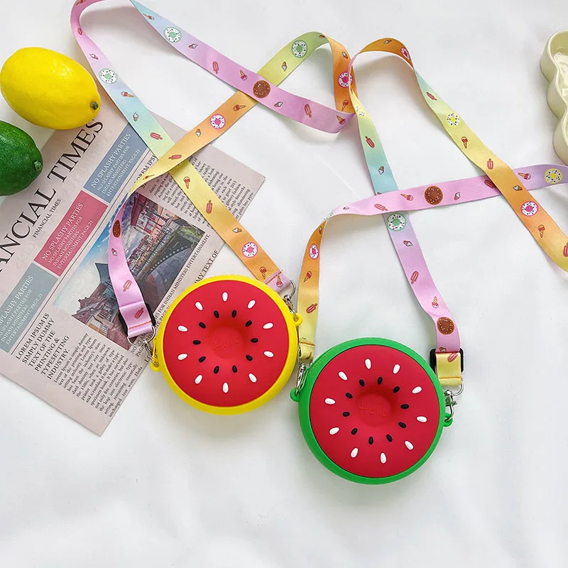 Watermelon small fruit silicone bag 2021 new shoulder wholesale children boy bag wallet coin money purse bag for kids boy girls
