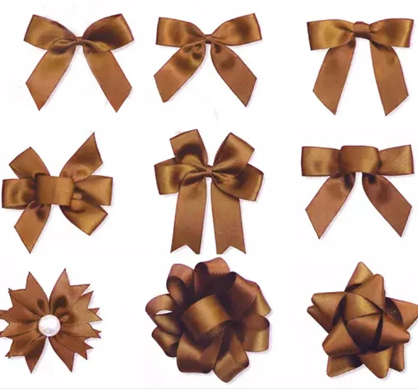Custom Chocolate Bow Brown Satin Ribbon Bows with Adhesive and Elastic band for Chocolate Box and Bags
