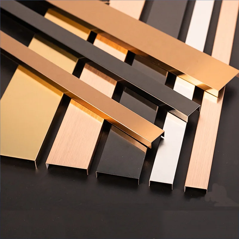 201 304 316 430 Wholesale Mirror Pvd Color Stainless Steel Tile Trim Strip U Shape Stainless Steel Tile Trim