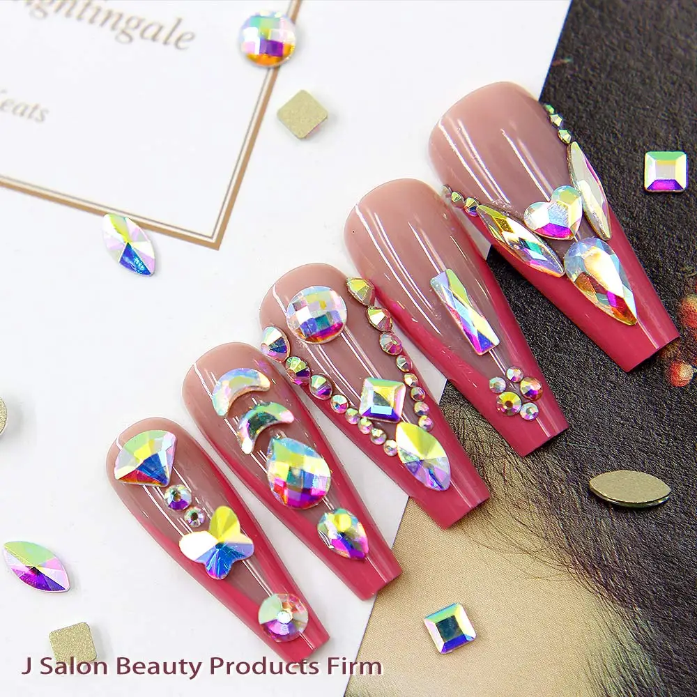 
20 Grids/box Shinny glass Nail Art Glitter Jewelry nail decoration mixed shape Rhinestone Bead manicure supplies 