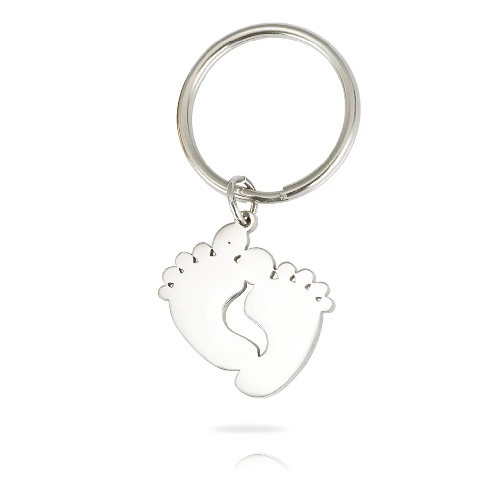 Custom Footprints Blank Charm Key Chain Engraved Date Name Stainless Steel Keychain