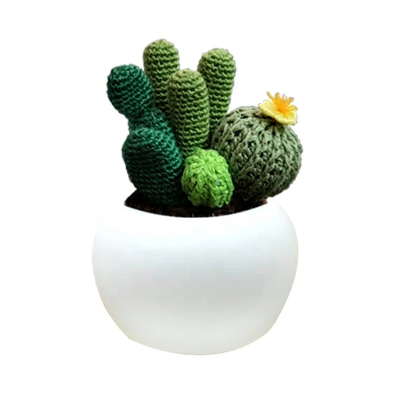 Hand-Knitted Cactus Plants Bonsai Artificial Flower Pots Handmade Crochet Original Gift For Cute Room Home Desk Ideas Decoration