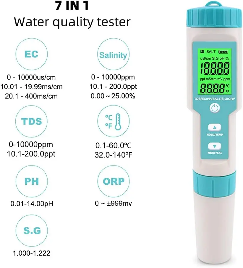 8 в 1 Tds тестер Xiuda Высокоточный Ph/tds/ec/salt/temp/orp/s.g измеритель солености бассейна
