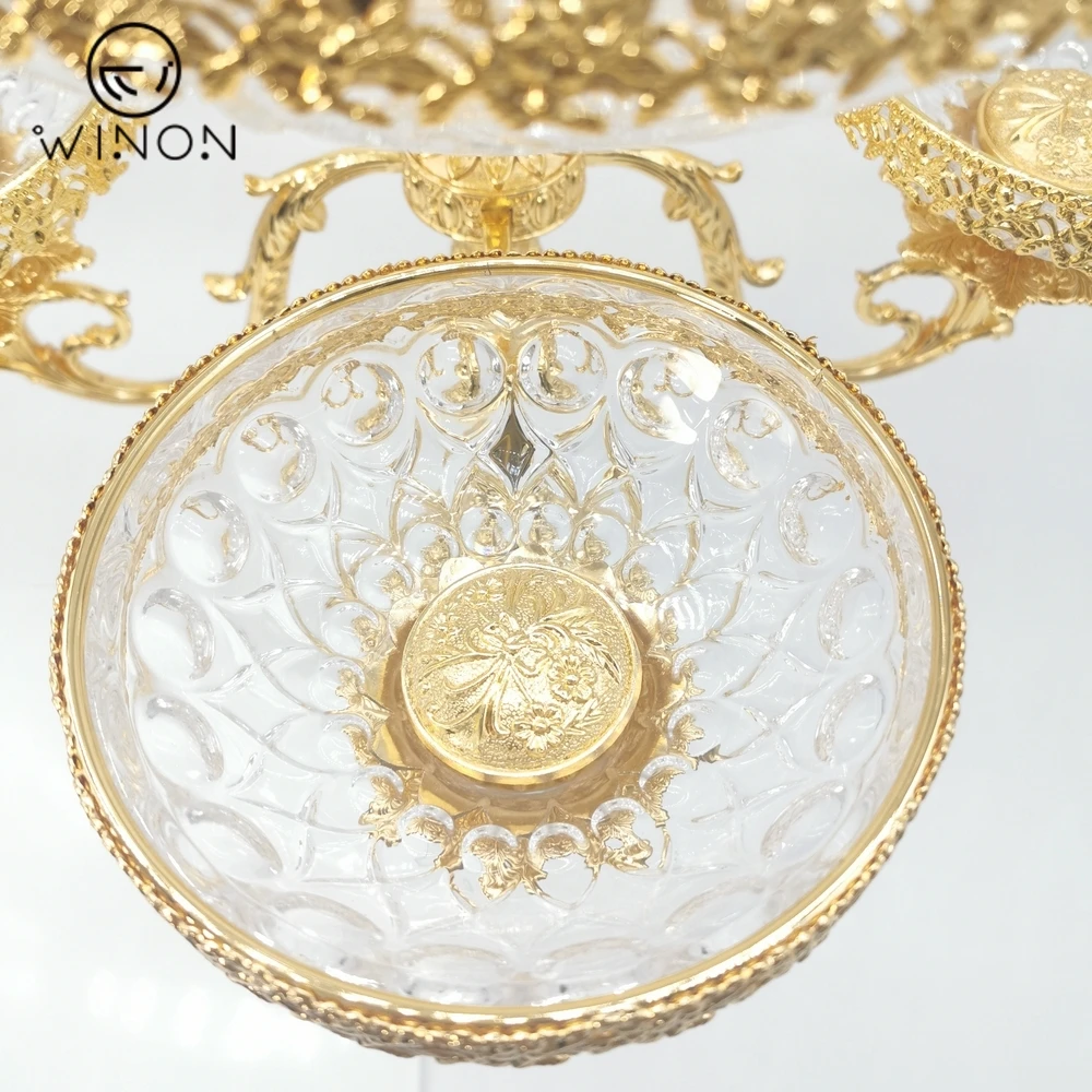 Luxury Restaurant hotel home Golden plated big size glass bowl Pasuda with small size plate with base for dinner party wedding