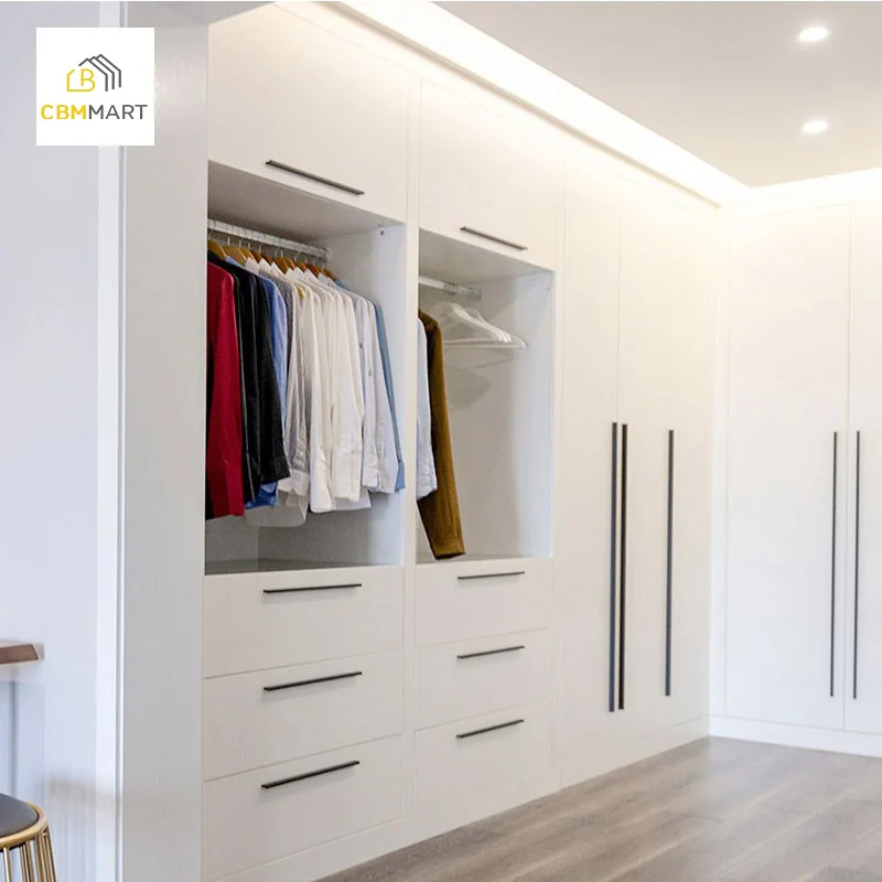 CBMMART Modern Bedroom Furniture White Plywood MDF PVC Lacquer Wall In Wardrobe Closet