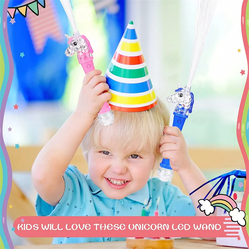 Light Up Unicorn Wand LED Fiber Optic Wand Flashing Unicorn Glow Sticks in The Dark Party Supplies for Kids Birthday Christmas
