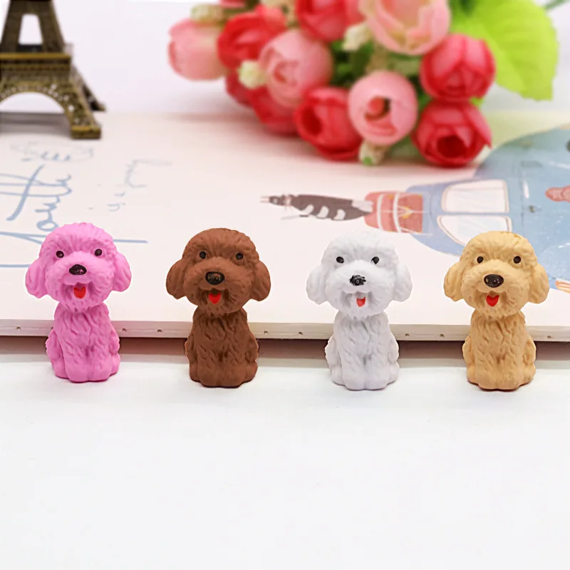 Cute 3d dog cartoon teddy pencil erasers stationery for kids and school supply