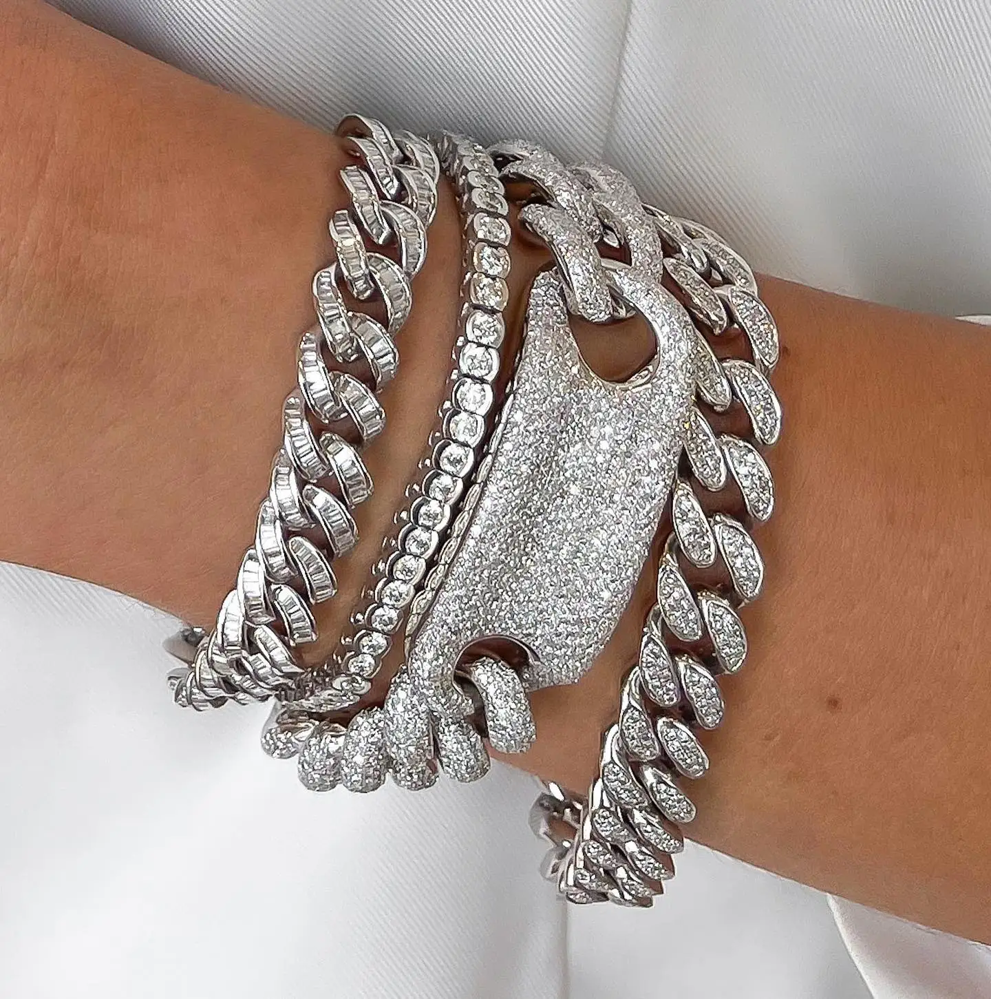 retangle rectangle cz paved Miami cuban link chain bracelet gold silver iced out jewelry