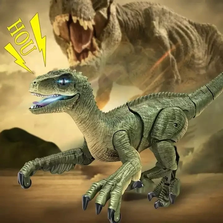 2.4G RC Dinosaur Robot Toy Walking Veloci Auto-demo with Simulated  Sound Dinosaur