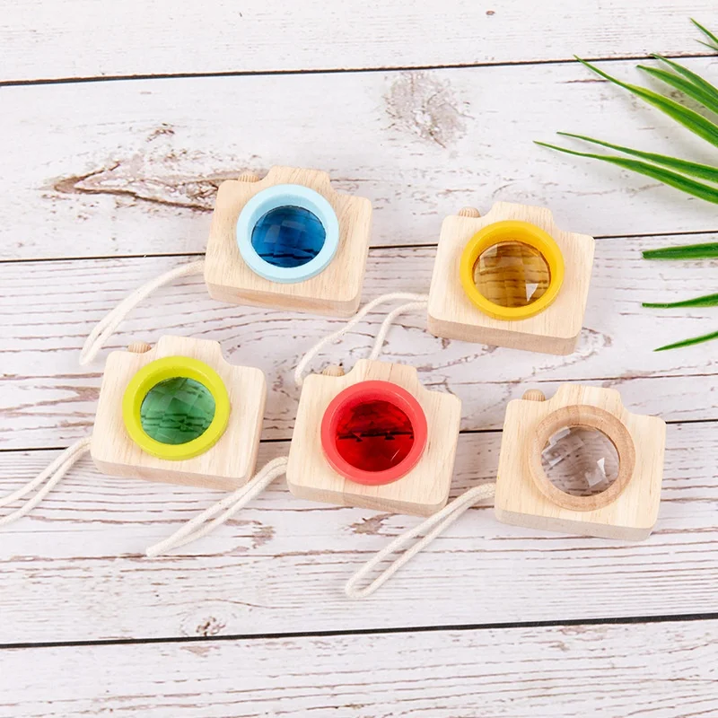 Baby Mini Hanging Wooden Camera Photography Toys Kaleidoscope Polygonal Prism Montessori Toy For Kids Children Gift
