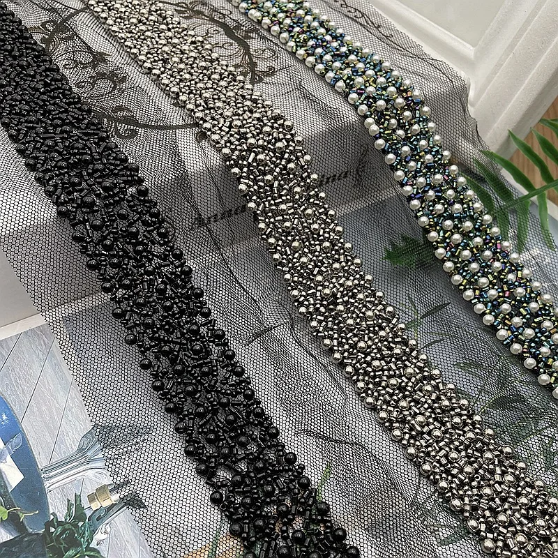 
GUGUTREE Pearl Beaded Lace Edge Trim,,beads laces trims Ribbon,Bridal Dress Tassel braid DIY accessory appliques,KZ-203262 