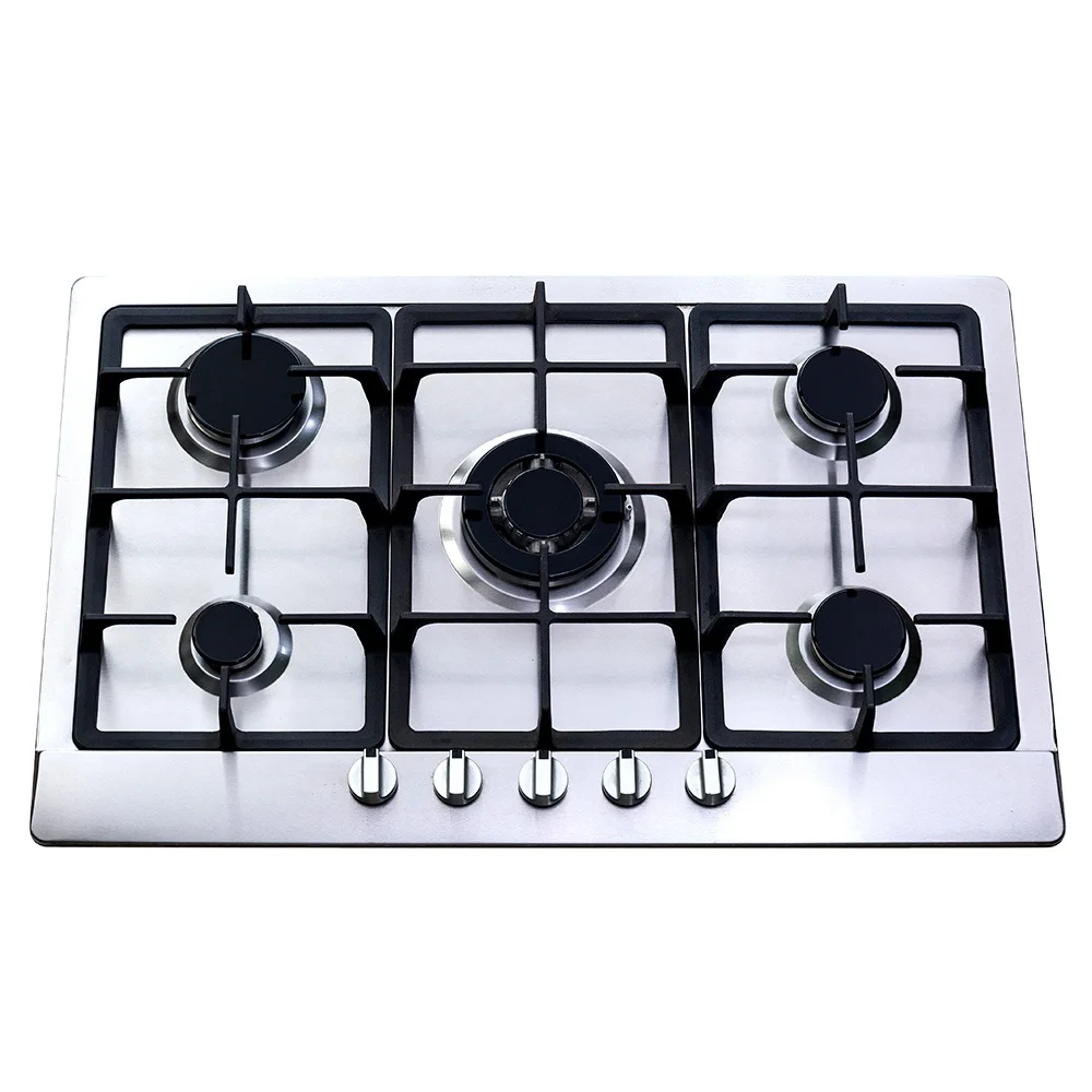 Cast Iron Pan Supports Built-in Stainless Steel High Quality Gas Hob With 5 Burners