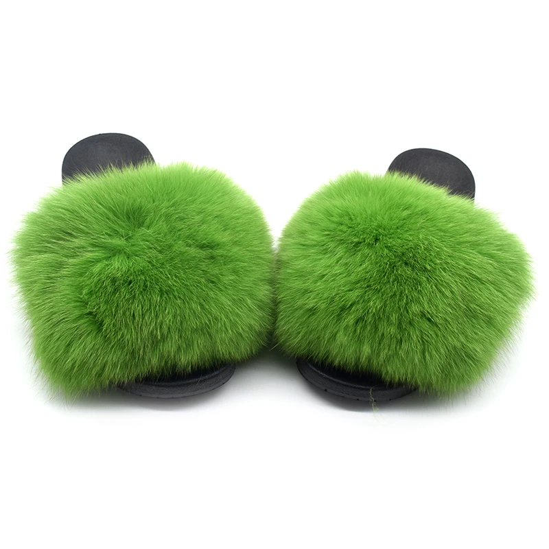 2020 PVC Sole Multi Colors Rainbow flag color Fox Fur Slippers Natural Color Raccoon Fur Slides with Purse for Girls