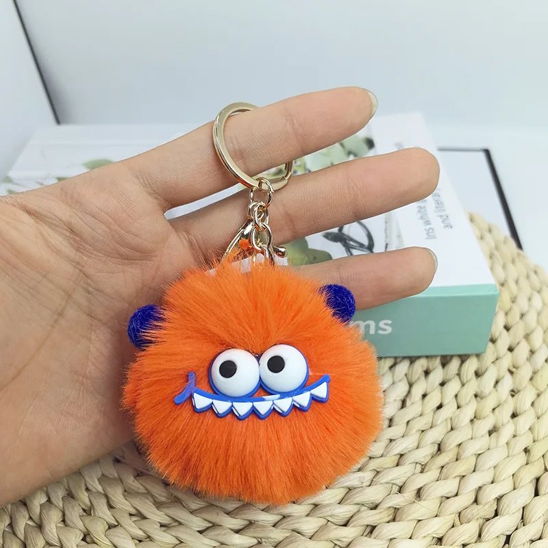 Cute Cartoon Plush Little Monster Keychain Pom Pom Key Ring Creative Plush Toy Doll Pendant Keychain For Key Bag Decoration