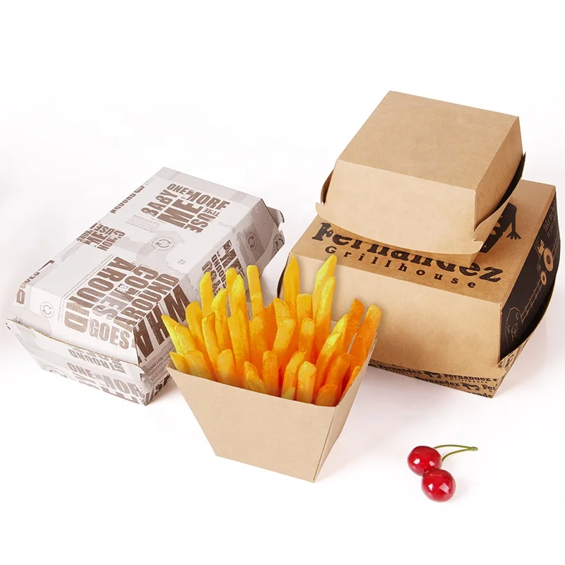 Custom mini burger and chips package paper box with window
