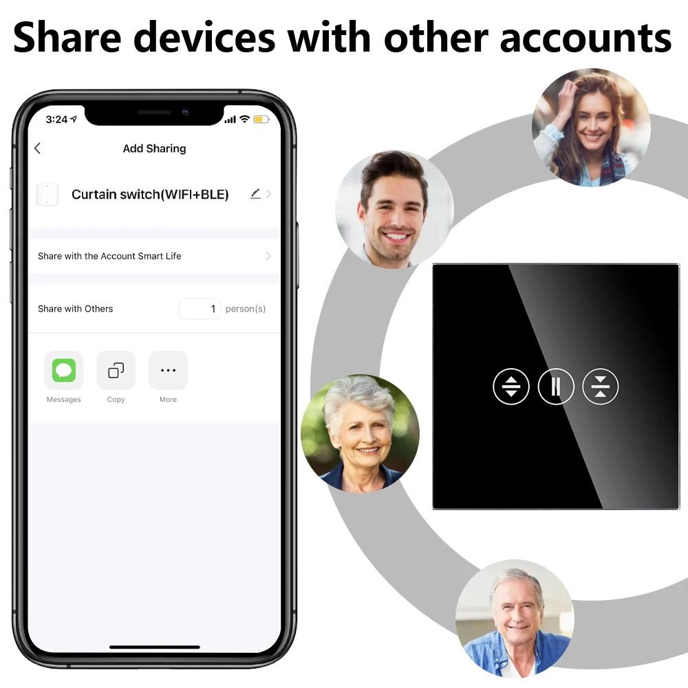 WiFi Roller Shutter Switch Neutral Required 3 Touch Buttons 4 mm Thickness switch smart