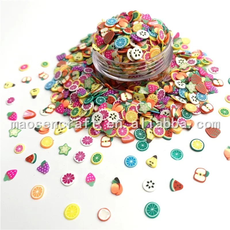 Hot Sale Soft Clay Colorful Fruits Mixed Glitter For Nail Art Tumbler Decoration