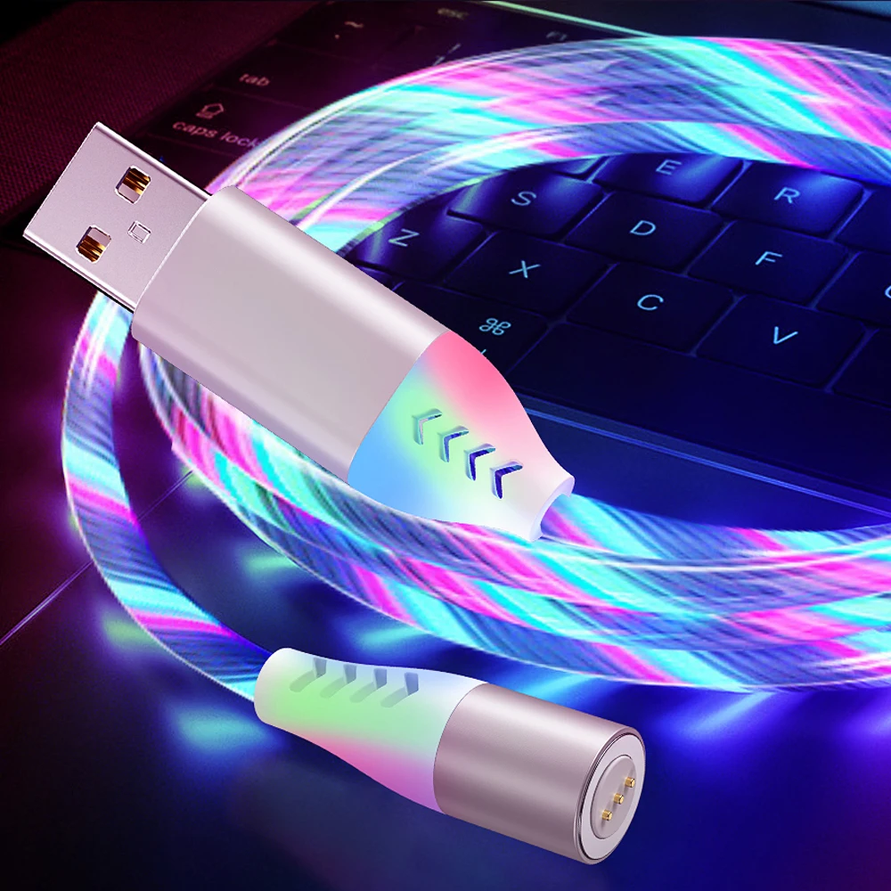Оптовая продажа недорогой Магнитный зарядный Usb-кабель 3 в 1 со светодиодной подсветкой Micro Usb Тип C Дата-кабель высокого