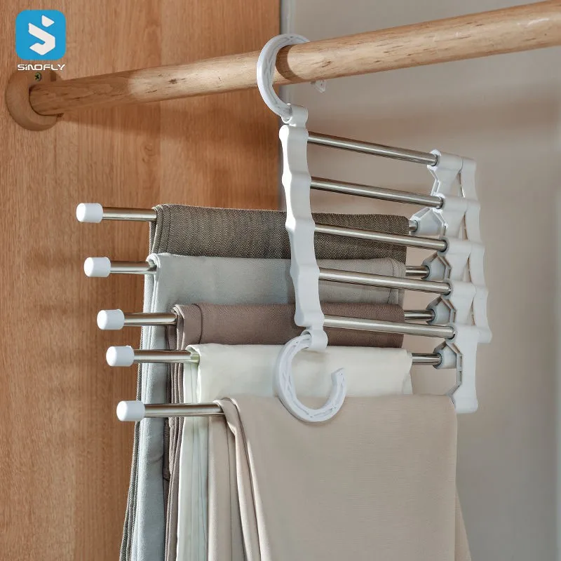 New Products Multifunction Magic Hanger Multi 5 Layers pants hanger Space Saving Foldable Pant Hanger