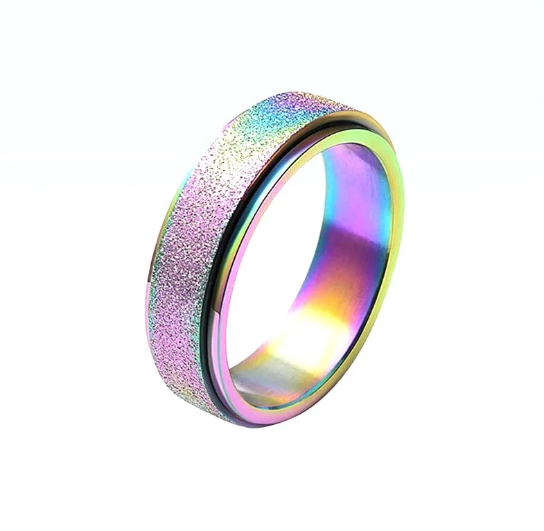 Frosted Ring with Rotatable Anti Anxiety and Stress Relief Ring Couple Ring Jewelry Wholesale Titanium Steel 5g CLASSIC 5pcs