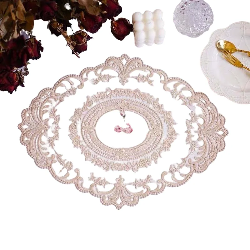 Lace Decorative Placemats for Table Mat Candle Coaster Kitchen Accessories Retro Home Decor Flowers White Crochet Doily