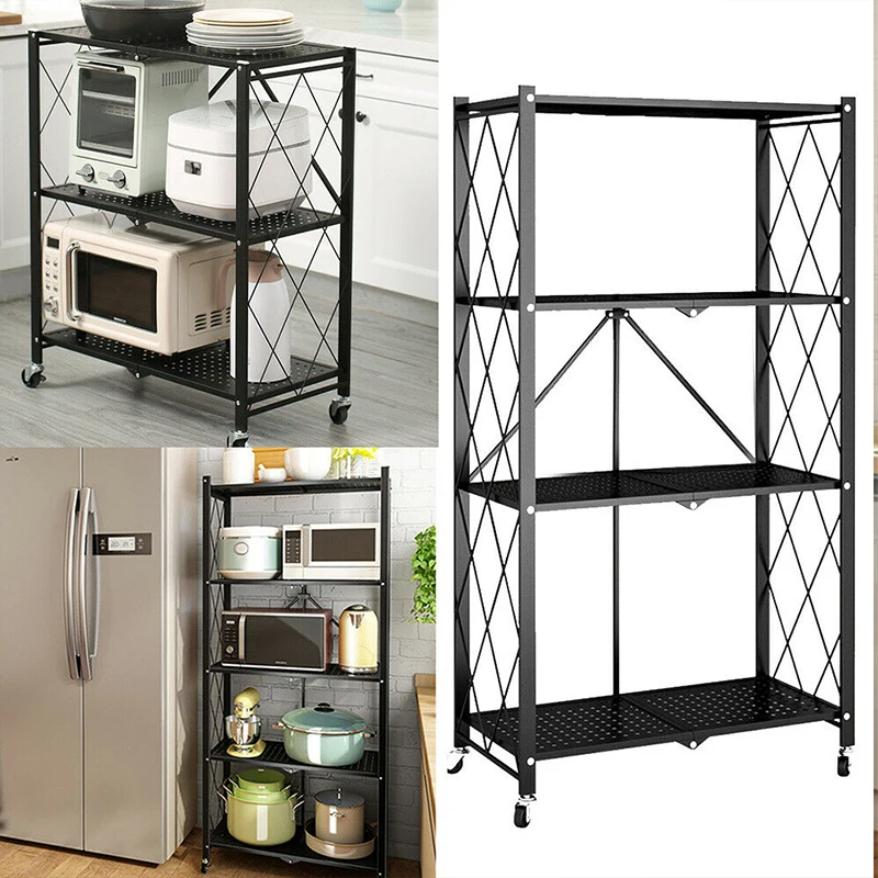 Mobile Bathroom Kitchen Vegetable Storage Baskets And Racks Folding Storage Roll Cart Foldable Rack Shelf