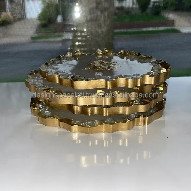 Resin Tray with Branch Handles and Coaster Set | Crushed Glass Tray with Handles and Coaster Set White and Black | Geode Tray |