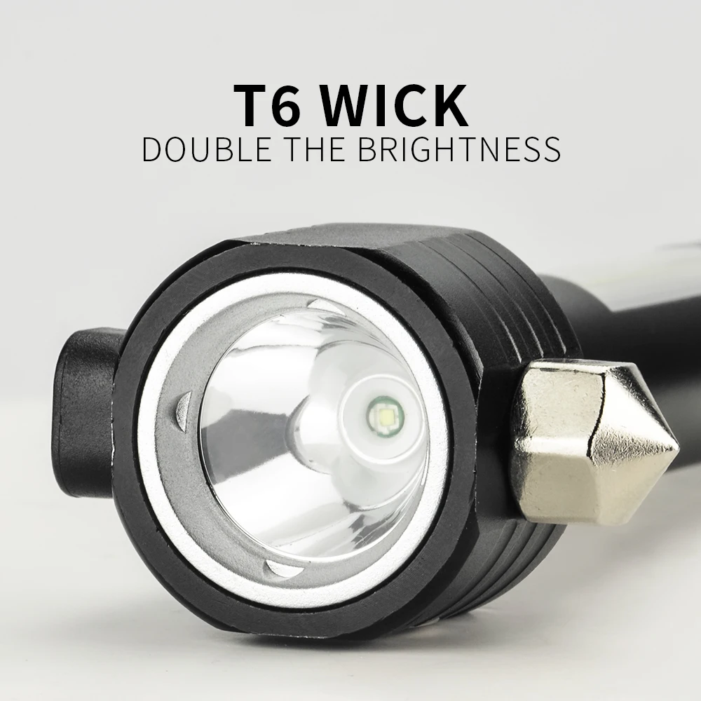 VCAN Dimming Support Emergency Hammer Flashlight Aluminum Alloy T6 Wick 1W LED Rechargable Self Defense Flashlight Torches