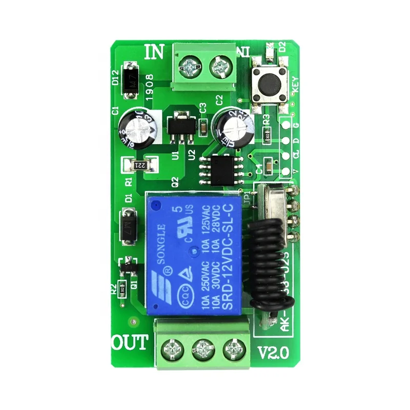 DC 12V 1 Channel 10A 1000W Universal Garage Doors Lights Curtains Access Control Wireless Remote Controller Switch