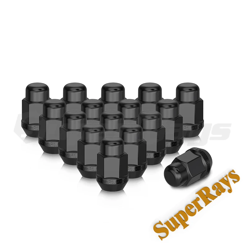 SUPERRAYS 19mm Hexagonail cone seat black Wheel Lug Nut with H/T steel seal