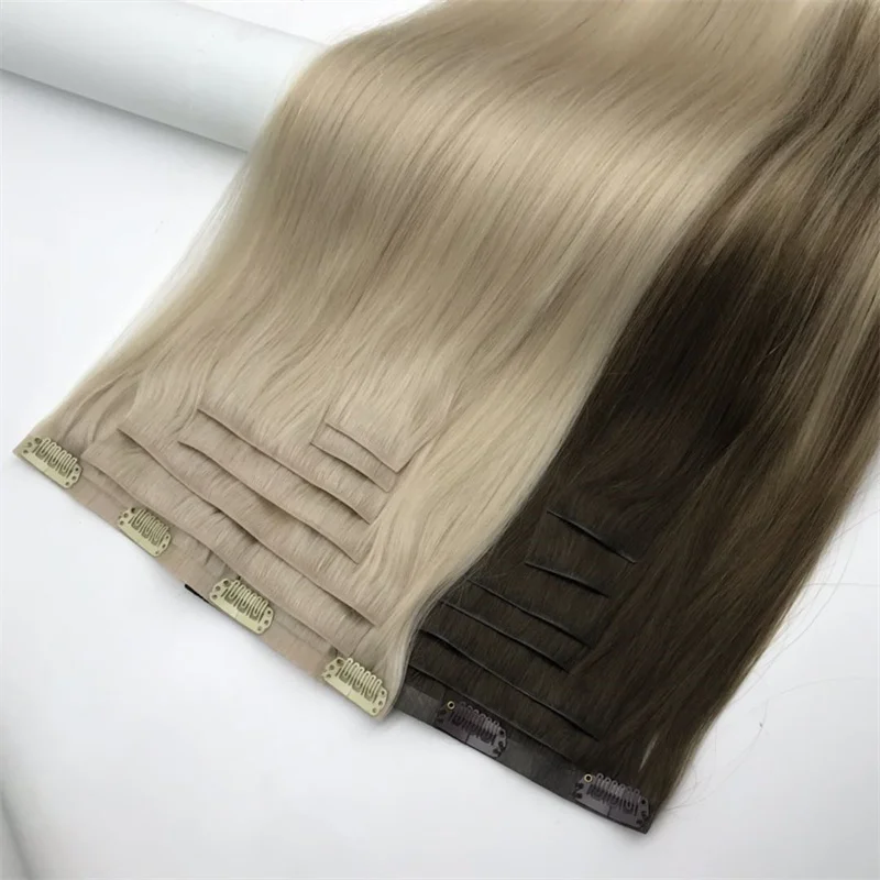 100% High Quality Remy Best Quality Light Color Invisible Double Drawn Seamless Straight Clip-in Virgin Raw Human Extensions