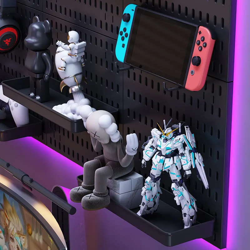 Customizable Single-Tier Folding Wall Shelf Tray Space-Saving PP Gaming Organizer for Tools Small Object Storage in Gaming Room