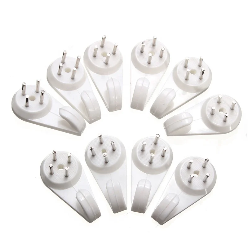 
10pcs/Set White Plastic Invisible Wall Mount Photo Picture Frame Nail Hook Hanger 30mm Easy To Fix Without Trace 