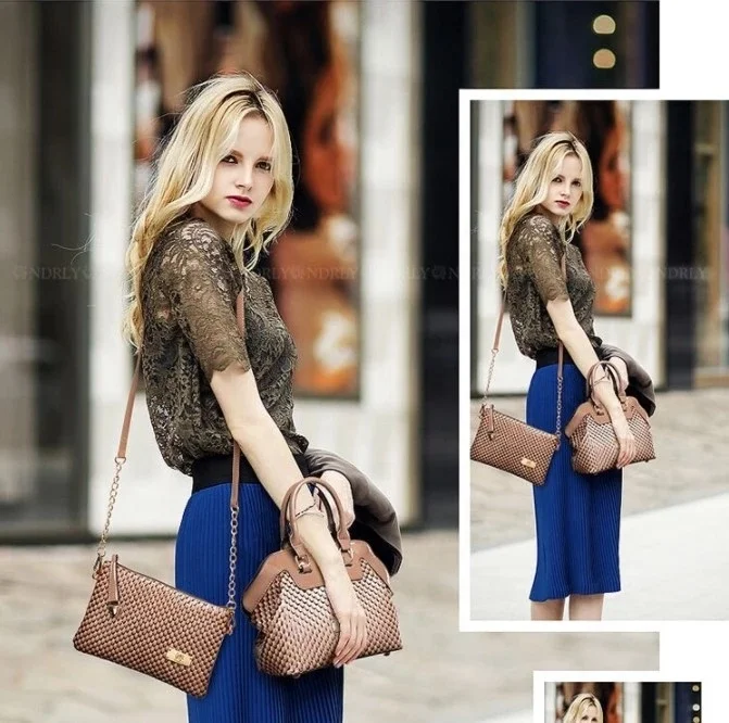 
Best selling shine Jacquard pattern PU women handbag 6 sets wholesale girls purses manufacturer ladies promotional set bags 