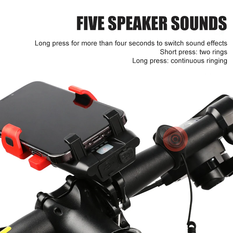 4 in 1 500LM USB Rechargeable Bike Front Light with Horn 130db Speaker Phone Holder Bicycle LED Light