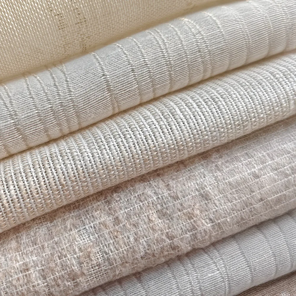 Luxury Boho Embroidered Sheer Curtain Fabric 100% Polyester Fireproof Belgian Linen Breathable in Rolls Kitchens Living Spaces