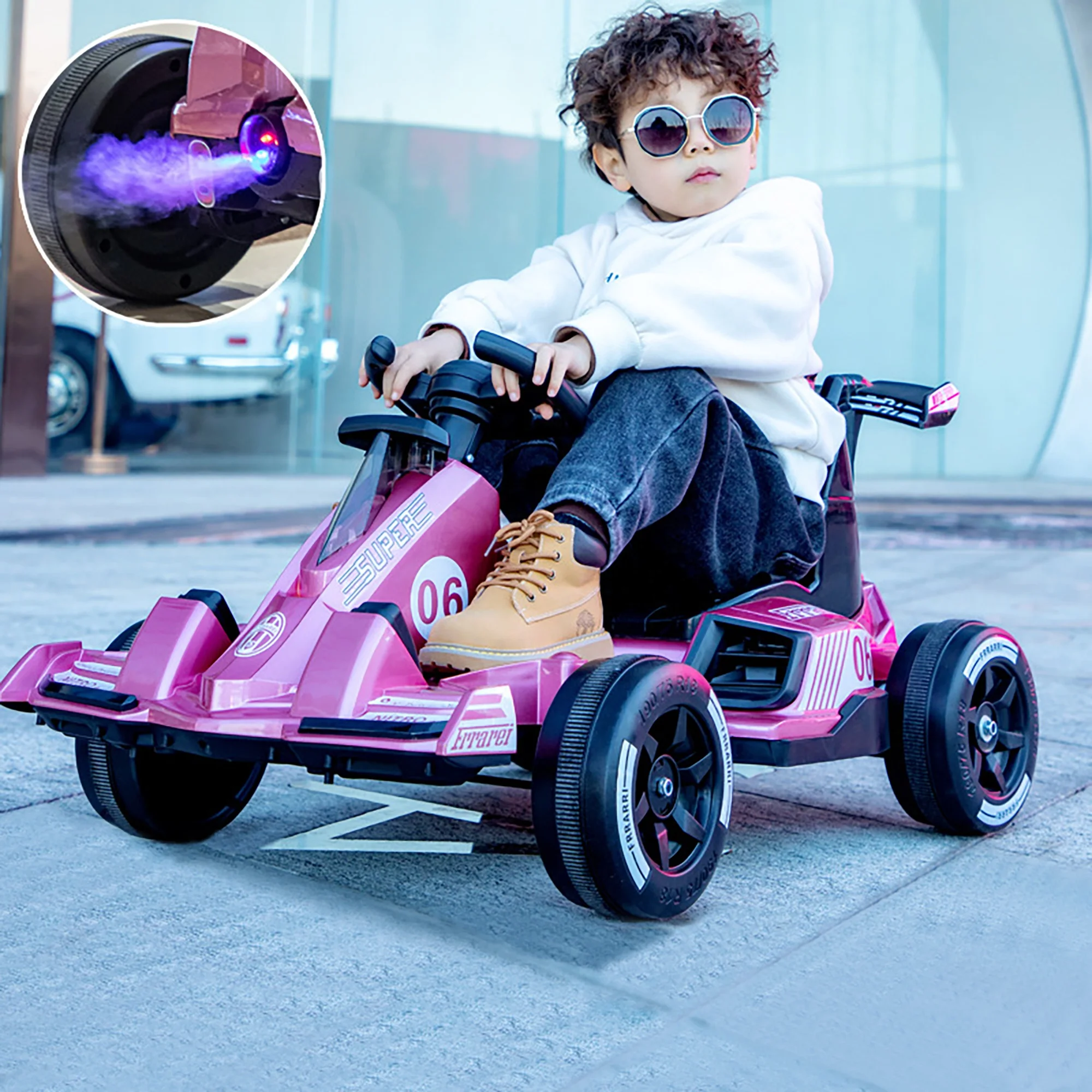 Ride-on cars for kids learning toys Cool go-kart car Spray electric 4WD RC 2.4G 12V 7A large battery Safe Early swing car 380W